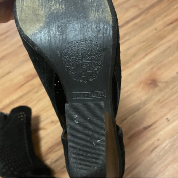 Vince Camuto Black Chunky Heel Open Toe Black Caged Shoe Zip Back - Picture 4 of 12